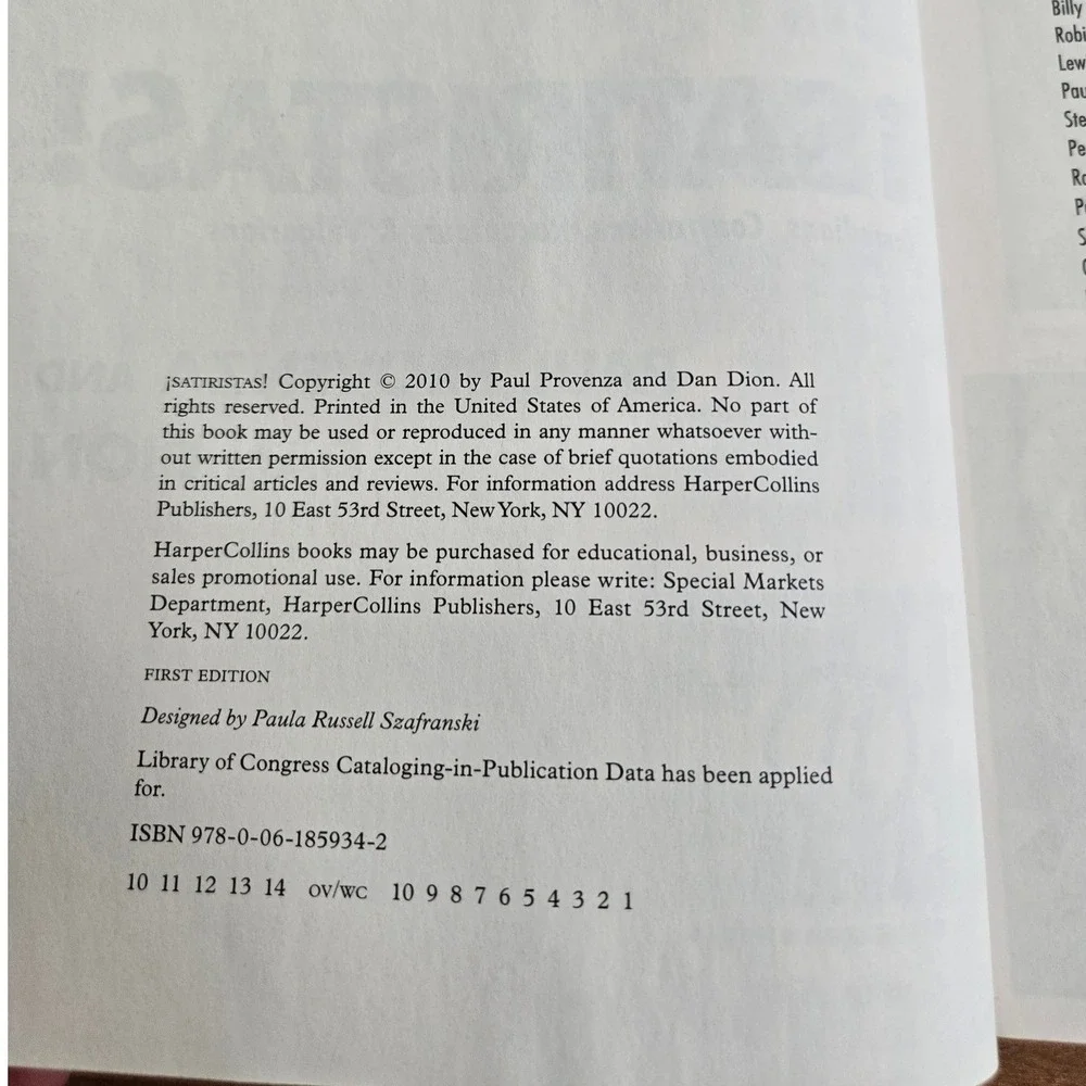 HarperCollins Satiristas Paul Provenza‎ Dan Dion 1st Edition HCDJ Book